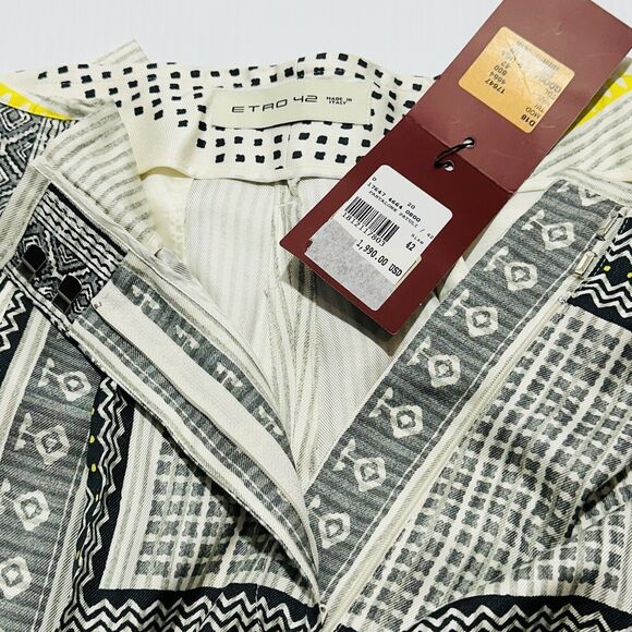 ETRO Women 42/US 6 Silk Wide Leg High Rise Aztec Ivory Gray Bandana NWT $1990 - Picture 6 of 12